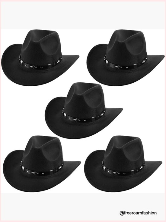 5 Pack Felt Cowboy Hats Wide Brim Cowgirl Hat with Buckle Belt Western Party main image 6